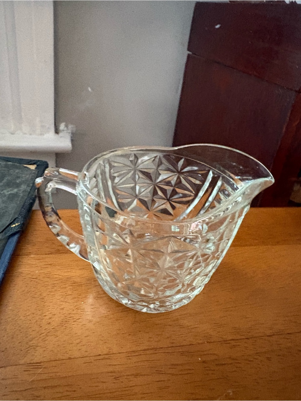 Pressed Glass Creamer Pitcher - Clear Starburst Pattern